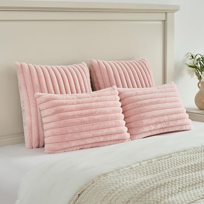 FUTEI Pink Decorative Throw Pillow Covers Set of 2, 28x28 Inch Soft Fluffy Faux - Image 5
