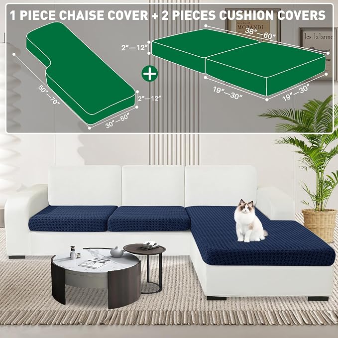 MAXIJIN Couch Cushion Covers for Sectional Sofa, Stretch Sofa Cushion Cover - Image 2