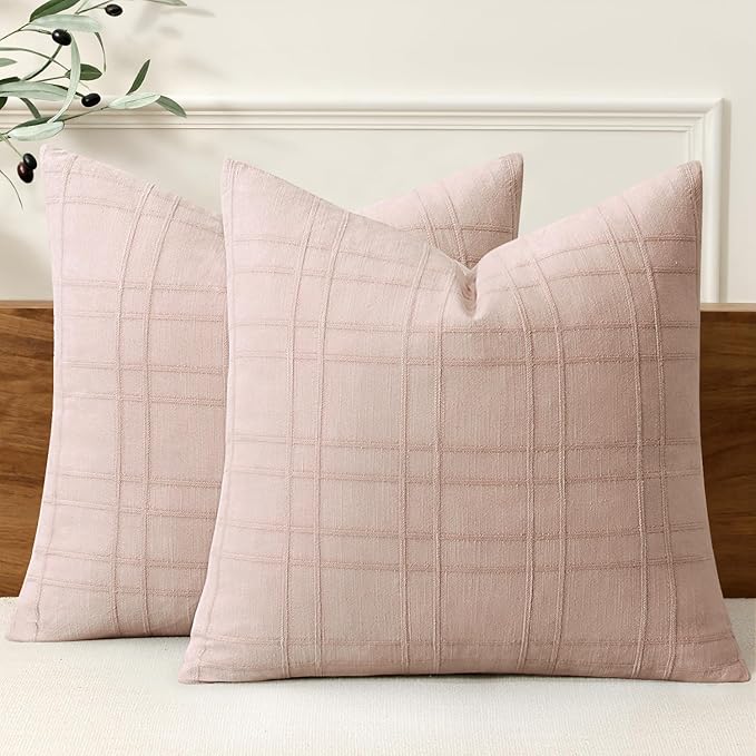 MIULEE Decorative Linen Check Throw Pillow Covers Neutral Farmhouse Vintage by MIULEE
