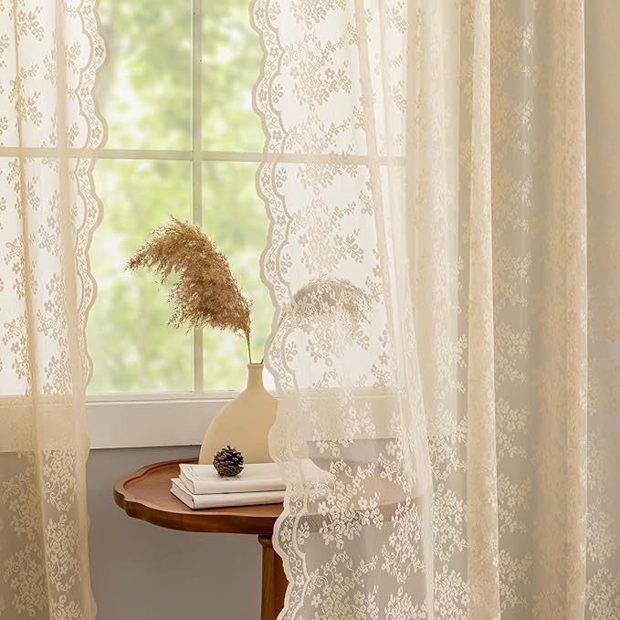 YJ YANJUN Vintage Lace Curtains-Victorian Floral Sheer 80 inch Long Curtains by YJYANJUN