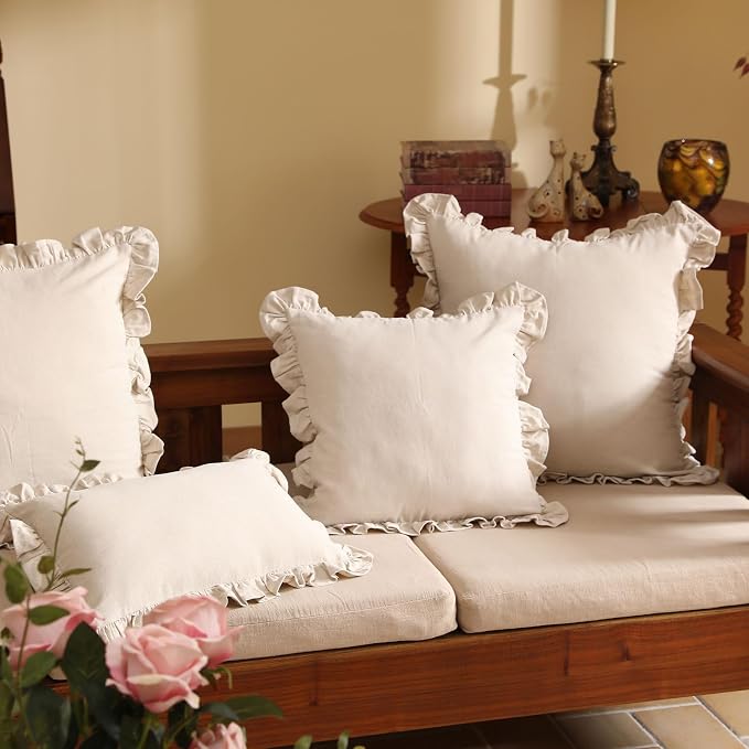 patdrea Linen Shabby Chic Decorative Throw Pillow Covers 22"x22" Set of 2 - Image 5