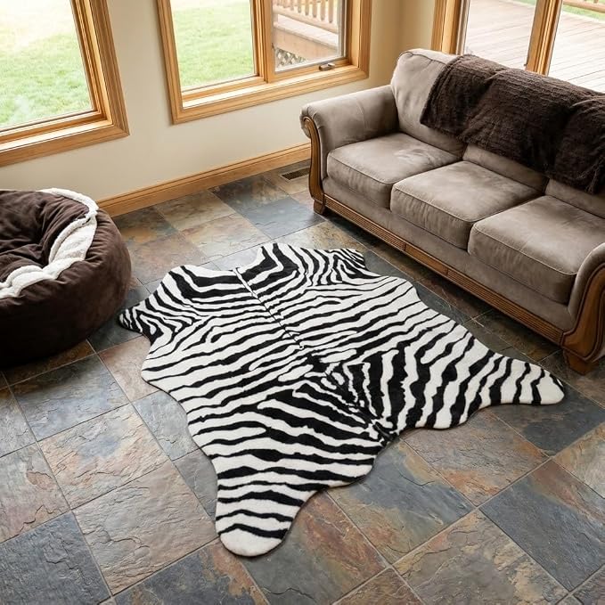 MustMat Faux Zebra Print Area Rug 4'7'' × 5'3'' Cute Soft Black and White - Image 4