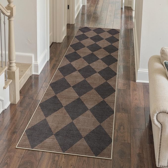 Beeiva Checkered Print Hallway Runner Rug 2x6, Moroccan Kitchen Runner Rugs Non by Beeiva