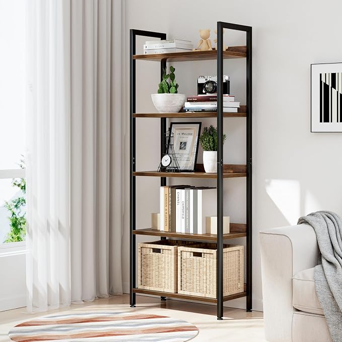 NUMENN Bookshelf, 5 Tier Bookshelves, Home Office Bookcase Shelf Storage - Image 2