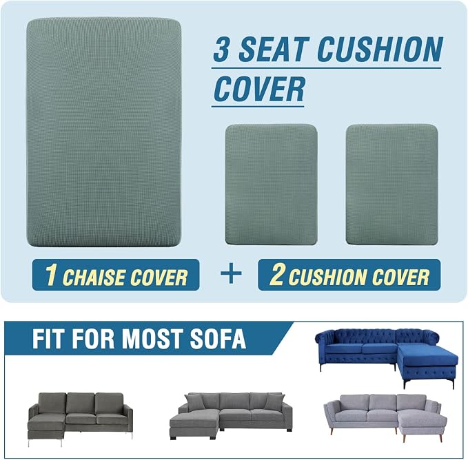 H.VERSAILTEX Sectional Couch Covers 3 Pieces Sofa Seat Cushion Covers L Shape - Image 8
