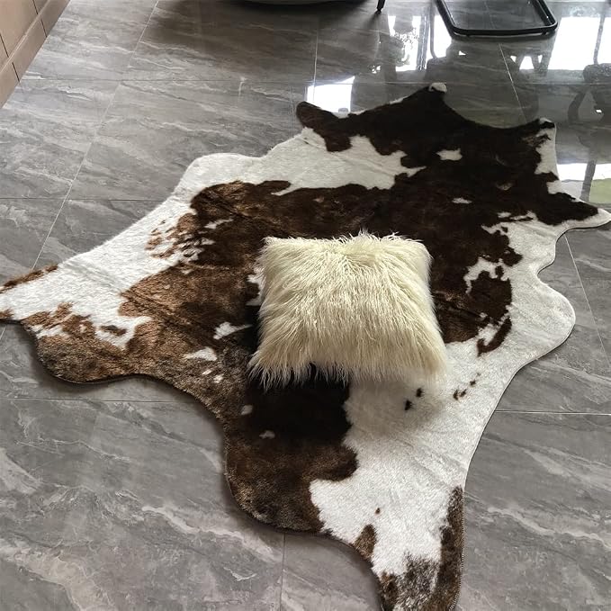 Huichenxing2021FURSTORE Faux Fur Deer Print Area Rug, Animal Hide Skin Cowhide - Image 7