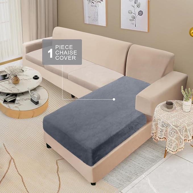 NAISI Sectional Couch Cover 1 Piece Velvet Separate Chaise Lounge Cover Soft - Image 2