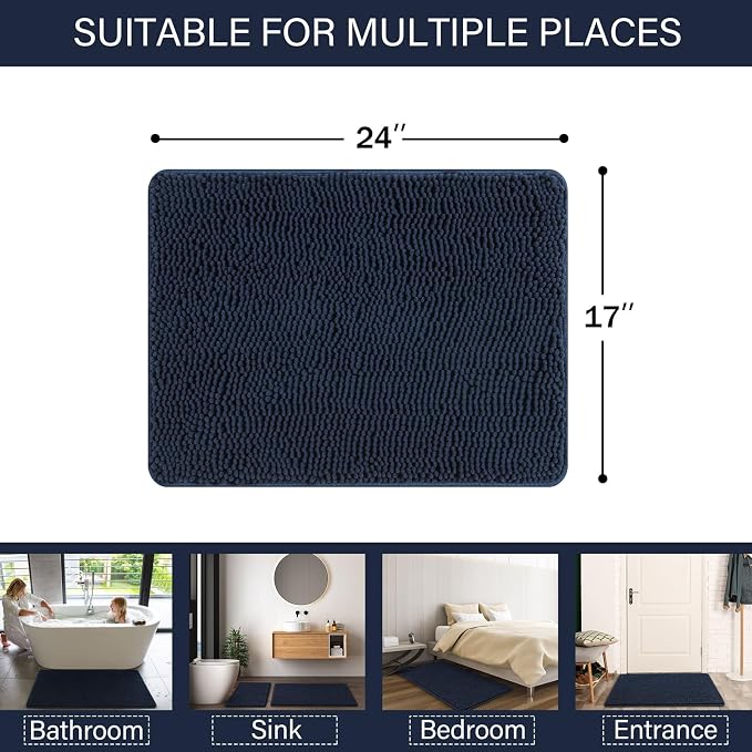 LOCHAS Luxury Bathroom Rug Shaggy Bath Mat 24 x 17 Inch, Washable Non Slip Bath - Image 2