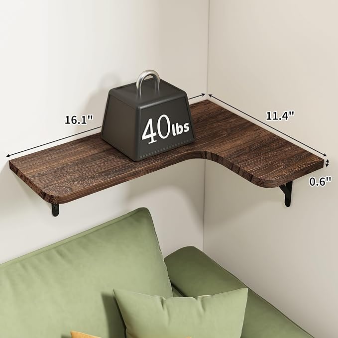 Fixwal Corner Floating Shelves for Wall, Rustic Wood Wall Mounted Shelf for - Image 3