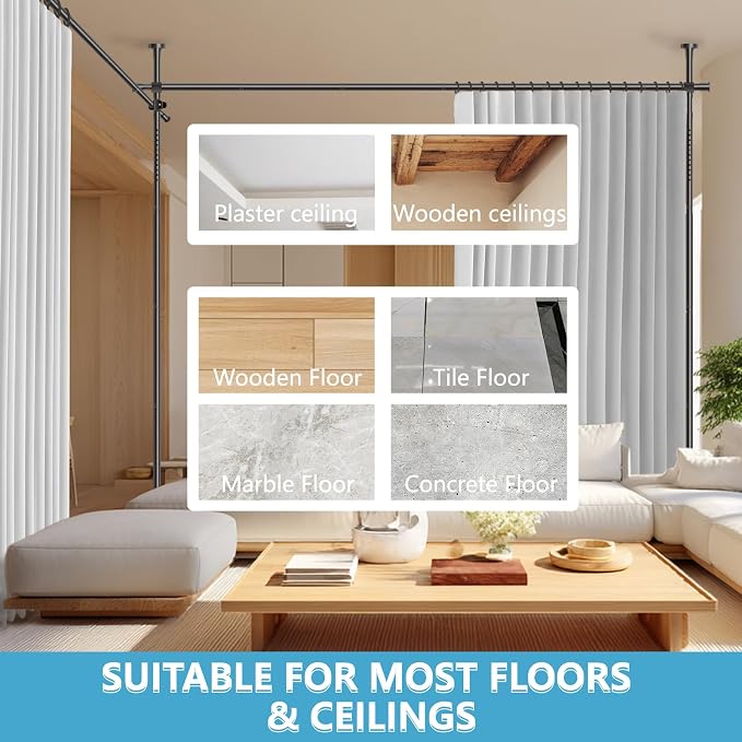 Jilron No-Drill Room Divider Curtain Rod Set: Includes 106" W x 96" L White - Image 8