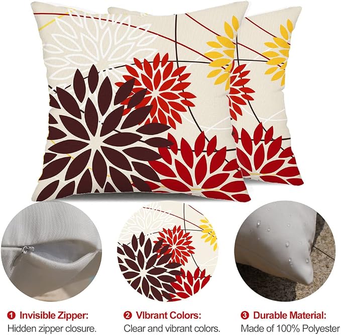 DFXSZ Red Brown Outdoor Pillow Cover 16X16 Inch Set of 2 Outdoor Waterproof - Image 6