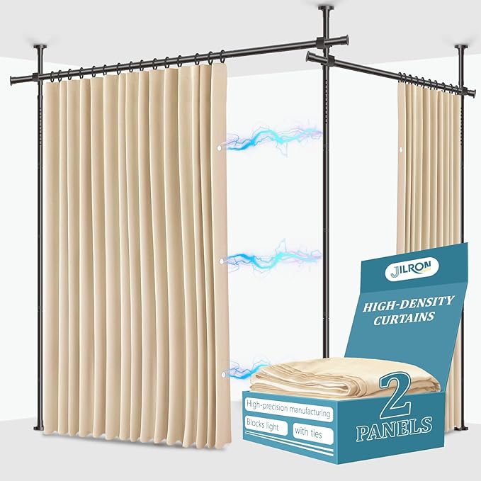 Jilron No-Drill Room Divider Curtains Set: Includes 106" W x 84" L Beige by JILRON