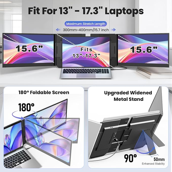 One Cable Laptop Screen Extender, 15.6” Ultra-Slim Triple Portable Monitor - Image 7
