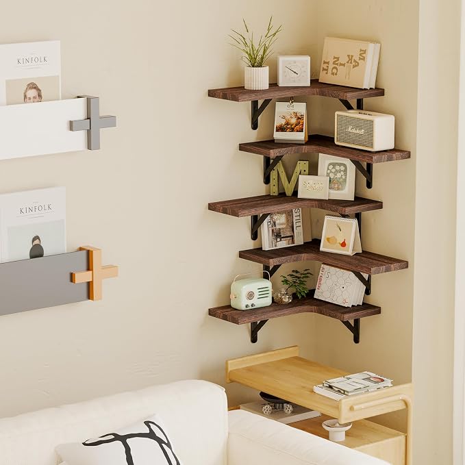 Fixwal Floating Shelves for Wall, Rustic Wood Wall Mounted Corner Shelf for - Image 5