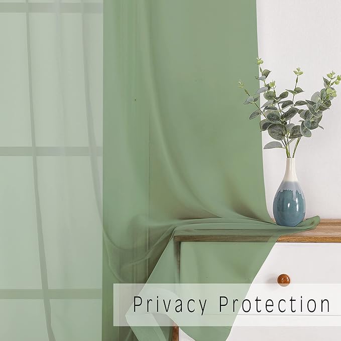 OWENIE Sage Green Sheer Curtains 96 Inches Long 2 Panels Set, Elegant Sheer - Image 5