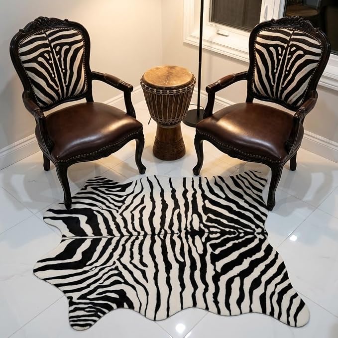 MustMat Faux Zebra Print Area Rug 4'7'' × 5'3'' Cute Soft Black and White by MustMat