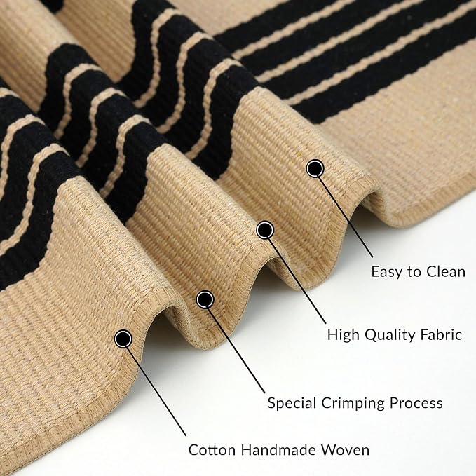 IOHOUZE Striped Area Rug 2'x4.3' Tan and Black Front Door Rugs Small Washable - Image 7