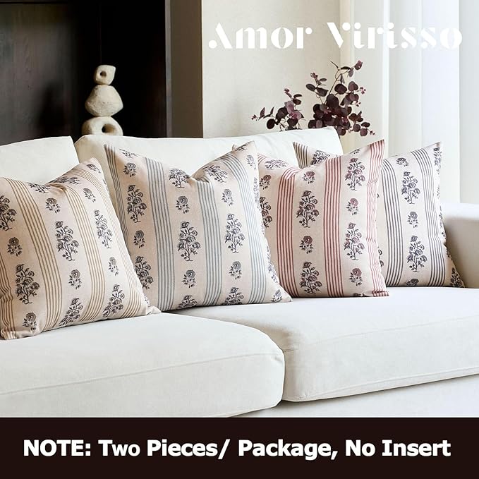 Amor Virisso Floral Throw Pillow Covers 22x22 Set of 2 Block Print Pillow - Image 3