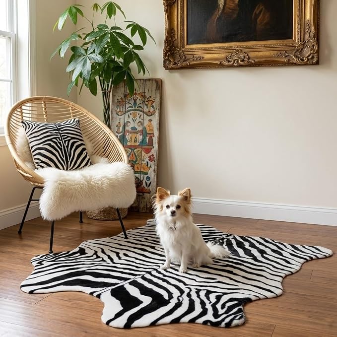 MustMat Faux Zebra Print Area Rug 4'7'' × 5'3'' Cute Soft Black and White - Image 6