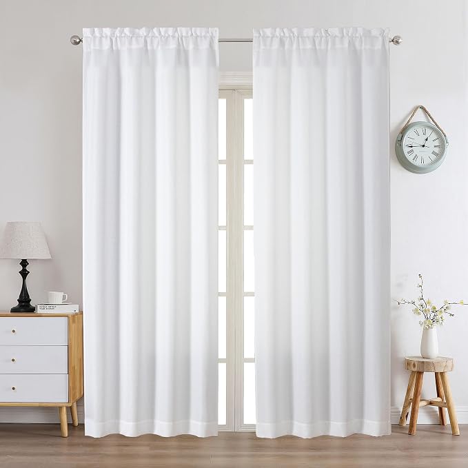 Chyhomenyc White Curtains 78 Inch Length 2 Panels Set, Faux Linen Textured by Chyhomenyc