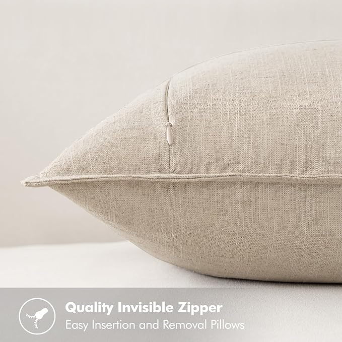 MIULEE Decorative Linen Lumbar Pillow Covers 12x20 Inch Natural Beige Boho - Image 3