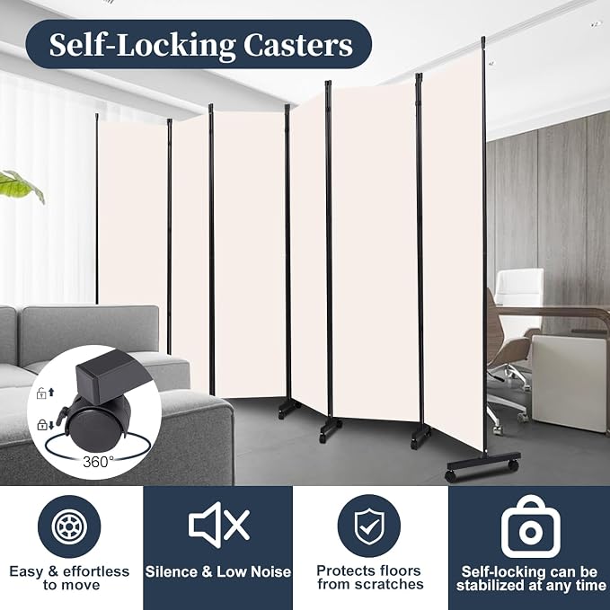 Room Divider Folding Privacy Screens W/Lockable Wheels - Image 3