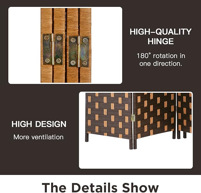 Room Divider 6FT Wall Divider 4 Panels Wood Mesh Hand-Woven Design Room Screen - Image 3