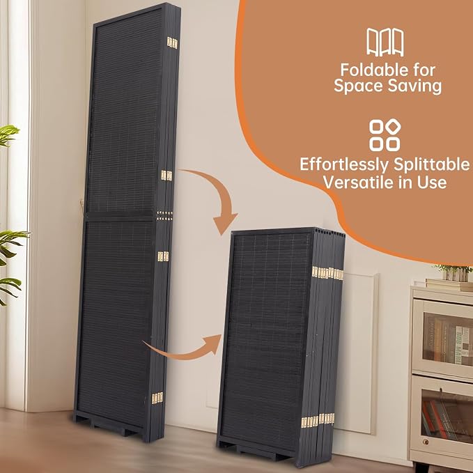 Room Divider Folding Privacy Screens, Hand-Made 70.8'' High Bamboo Room - Image 4