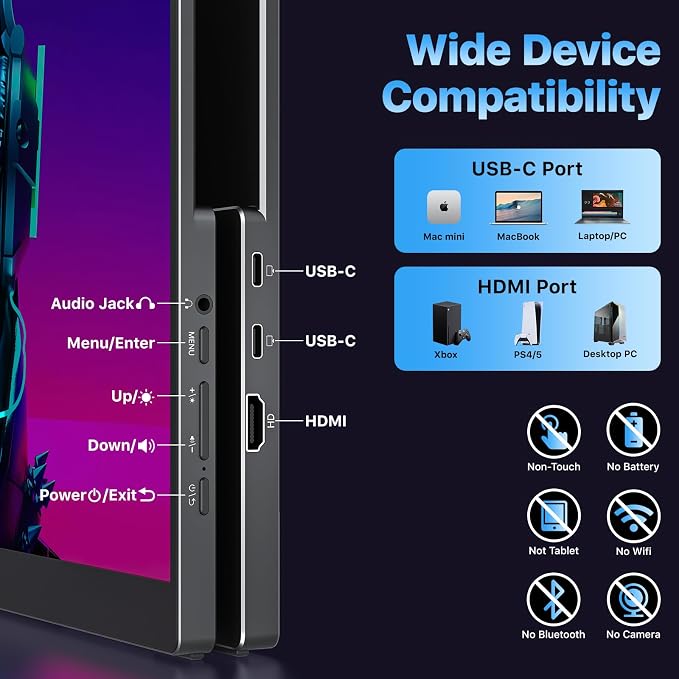 VisionOwl Portable Monitor 16 Inch 2.5K QHD 144Hz 16:10 Second Screen, USB-C - Image 8