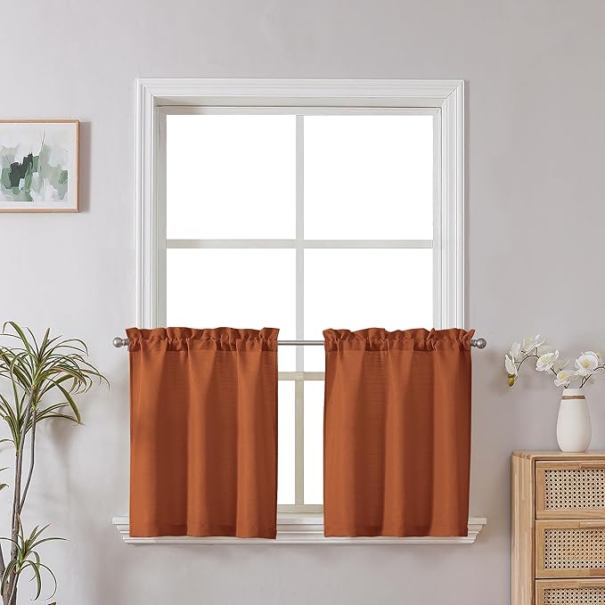 Chyhomenyc Orange Tier Curtains 30 Inch Length, Faux Linen Textured Small Cafe by Chyhomenyc