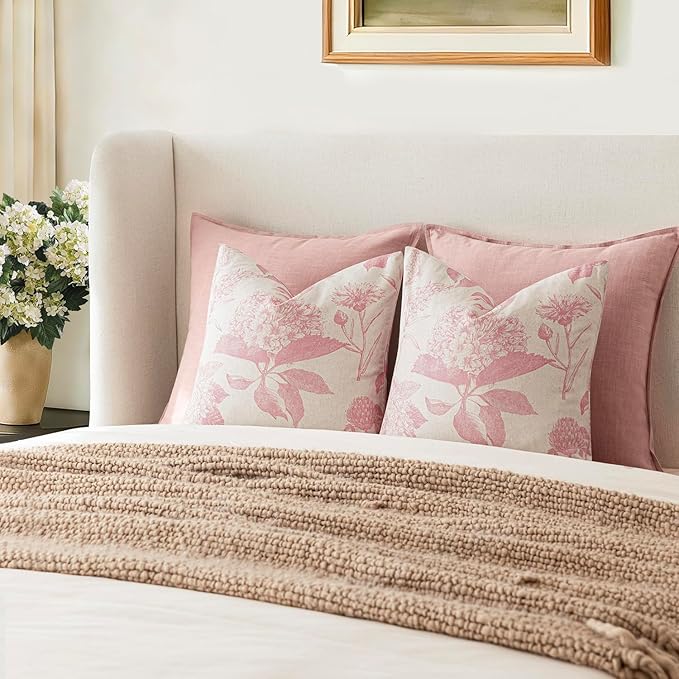Foindtower Set of 2 Linen Floral Throw Pillow Covers Neutral Vintage Print - Image 7