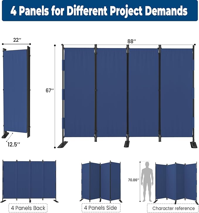 Room Divider, 4 Panel Upgraded Folding Privacy Screen, 88” Highly Secretive - Image 5