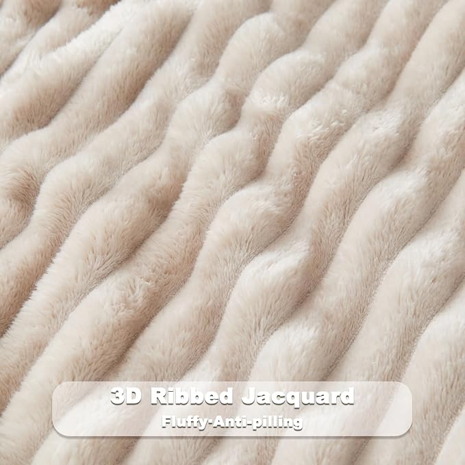 NEWCOSPLAY Super Soft King Blanket Linen Premium Silky Flannel Fleece 3D Ribbed - Image 5