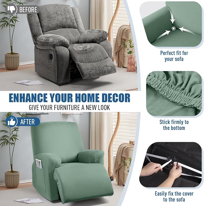 TAOCOCO Stretch Recliner Chair Covers 3-Pieces Solid Furniture Covers Recliner - Image 5
