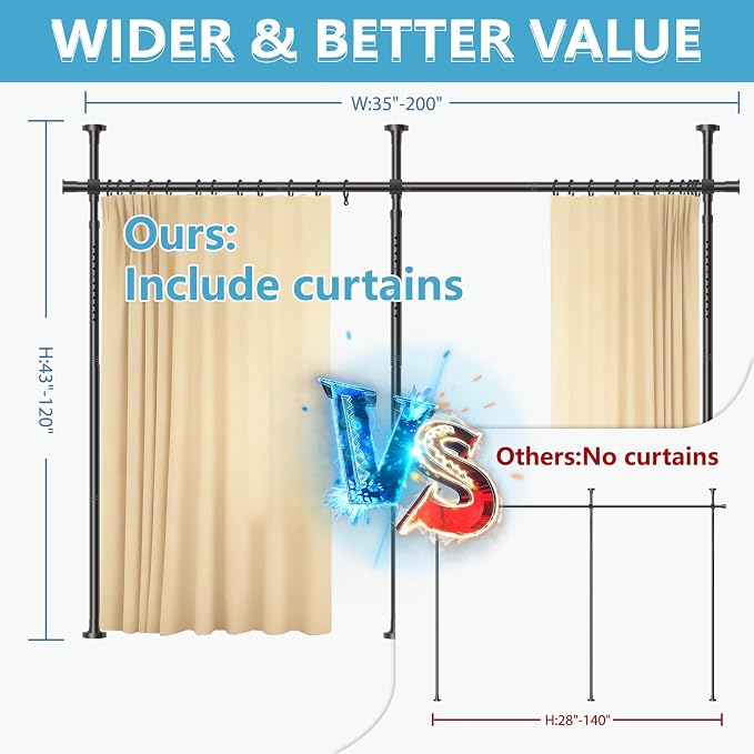 Jilron No-Drill Room Divider Curtains Set: Includes 106" W x 96" L Beige - Image 3