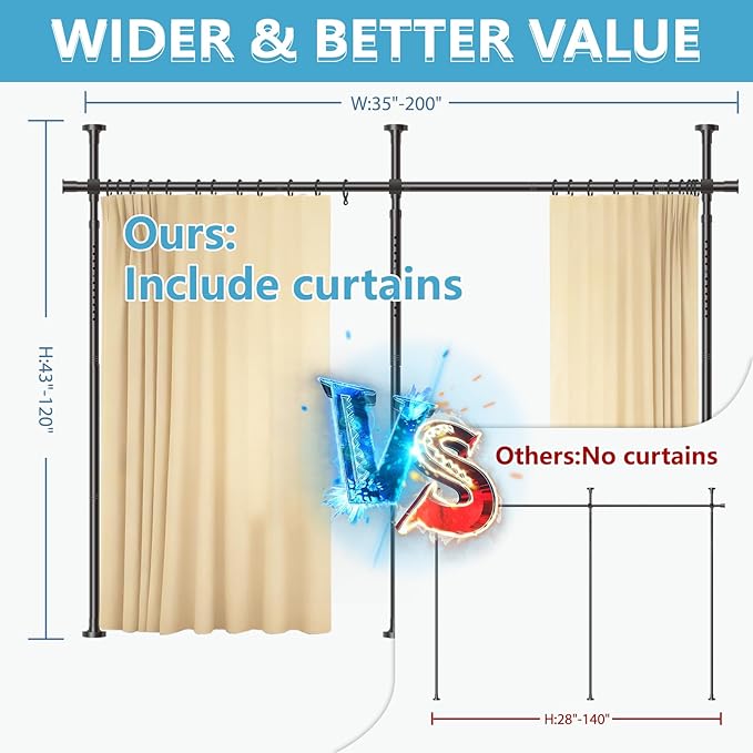 Jilron No-Drill Room Divider Curtains Set: Includes 106" W x 84" L Beige - Image 3