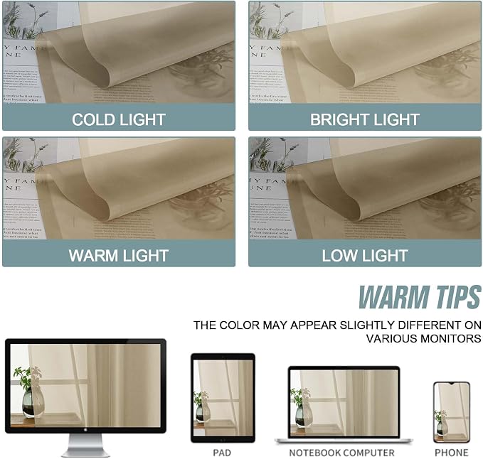 Taupe Window Sheer Curtains 54 inch Length, Soft Airy Light Filtering Sheer - Image 6