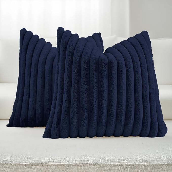 FUTEI Dark Navy Decorative Throw Pillow Covers Set of 2, 16x16 Inch Soft Fluffy by FUTEI