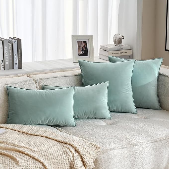 MIULEE Blue Grey Velvet Throw Pillow Covers 18x18 Soft Decorative Solid Square - Image 4