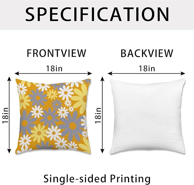 Hexagram Spring Summer Pillow Covers 18x18 Set of 4, Outdoor Floral Daisy - Image 6