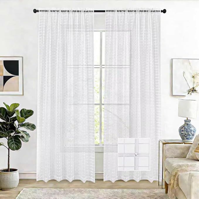 SpaceDresser Check Sheer Curtains 54 Inches Long by SpaceDresser