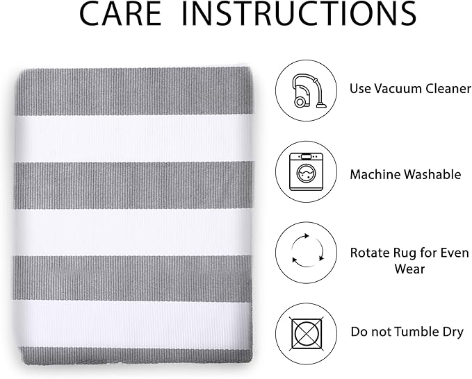 IOHOUZE Grey White Striped Rug -27.5" X 43" Front Door Mats Outdoor, Washable - Image 5