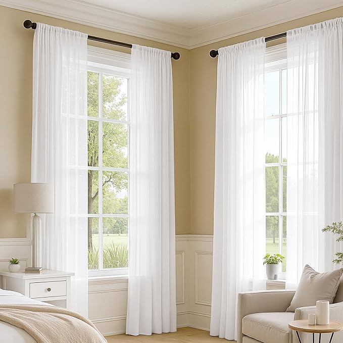 MIULEE White Sheer Curtains 92 Inches Long, 4 Panels Set, Light Filtering Voile - Image 2