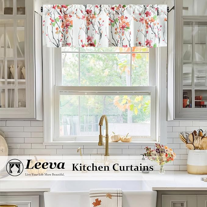 Leeva Vivid Pink Flower Printed Rod Pocket Valance, Farmhouse Vintage Light - Image 2