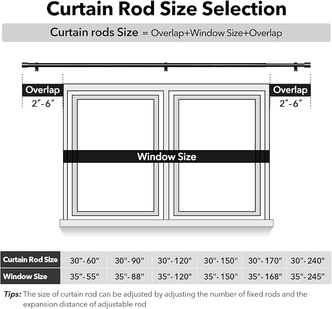 Extra Long Curtain Rods for Windows 32 to 240 Inch, 1 Inch Black Heavy Duty - Image 5