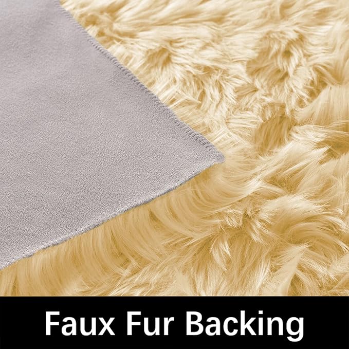 Latepis Yellow Rug for Bedroom 3x5 Area Bedside Rug Faux Sheepskin Fur Rugs for - Image 3