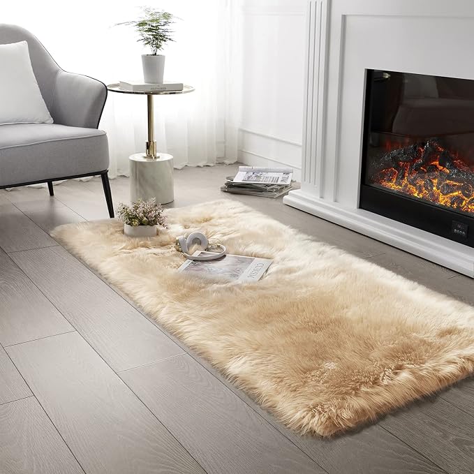 SERISSA Soft Fluffy Rug Beige Faux Sheepskin Fur Rug Shaggy Area Rug by SERISSAHomeDecorCollection