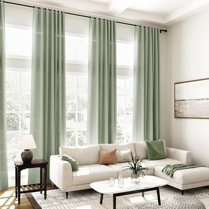 Desert Sage Linen Curtains for Living Room 94 Inches Long Light Filtering Semi - Image 6