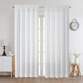 Chyhomenyc White Curtains 90 Inch Length 2 Panels Set, Faux Linen Textured Semi by Chyhomenyc