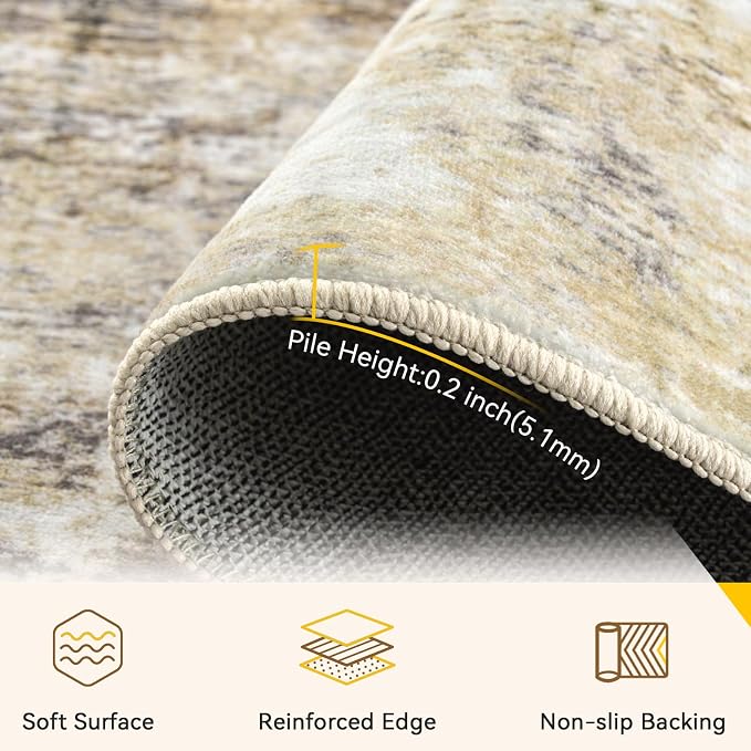 Washable Area Rugs 6ft Non-Slip Modern Abstract Soft - Image 4
